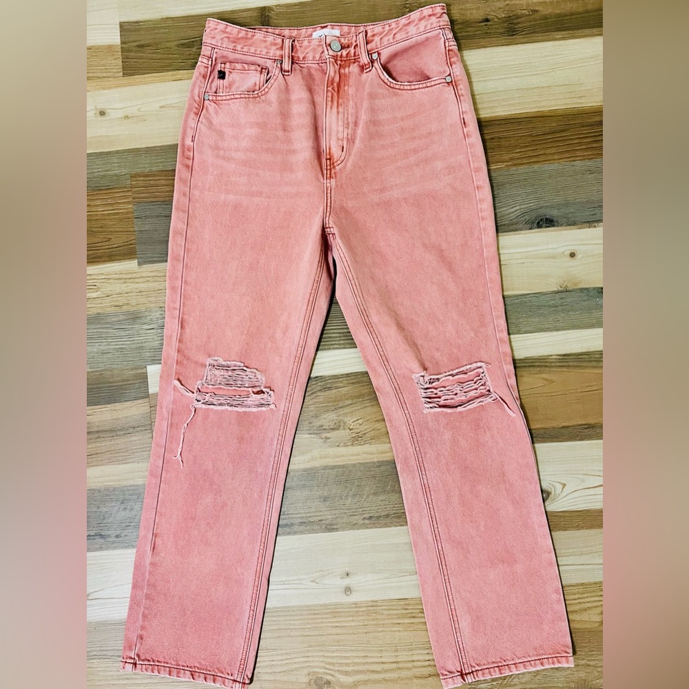 KanCan Jeans size 7/27- Coral Ultra High Rise Straight Leg Jeans, like new